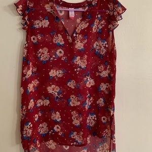 Red floral blouse